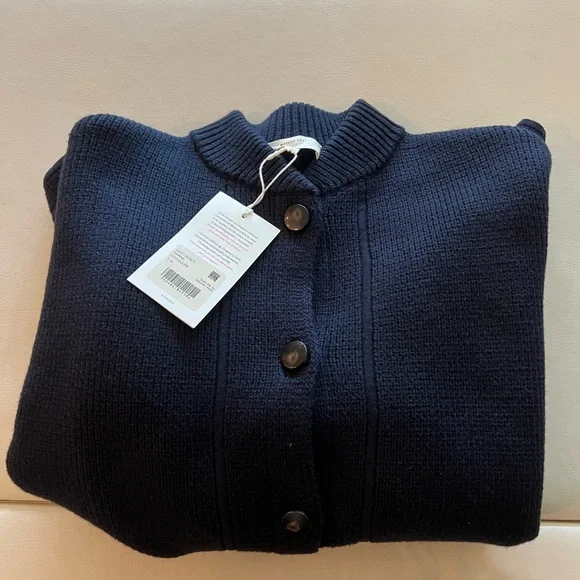 NWT Sezane Noely Dark Blue Navy Cardigan Gilet Women's Nathael Jacket M - Picture 4 of 8